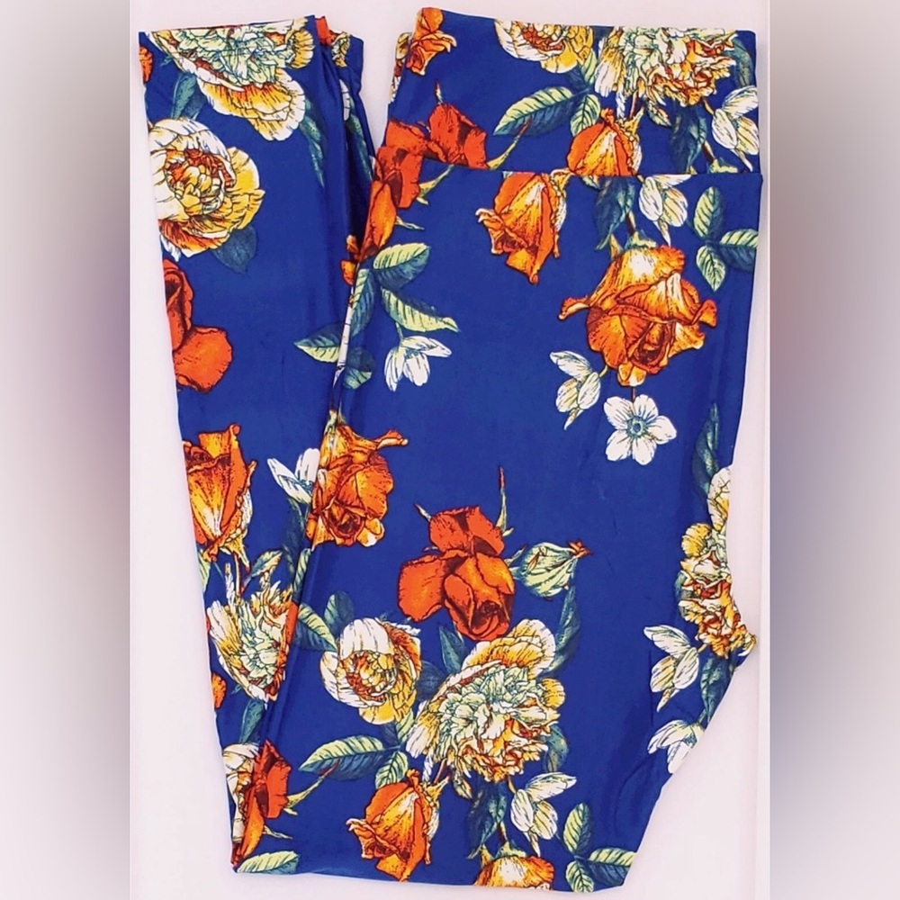 LuLaRoe Blue and Orange Floral Leggings